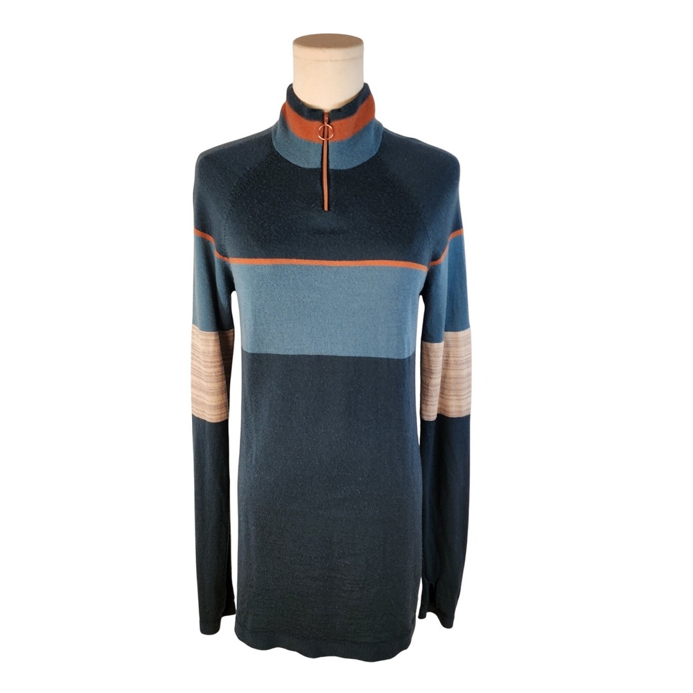 Sweaty Betty London 100% Merino Wool Mock Neck Quarter Zip Sweater Thumbholes